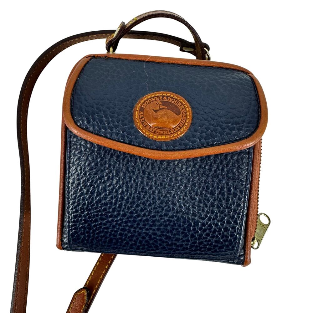 Dooney & Bourke Navy All Leather Compact Zip Wallet Crossbody
